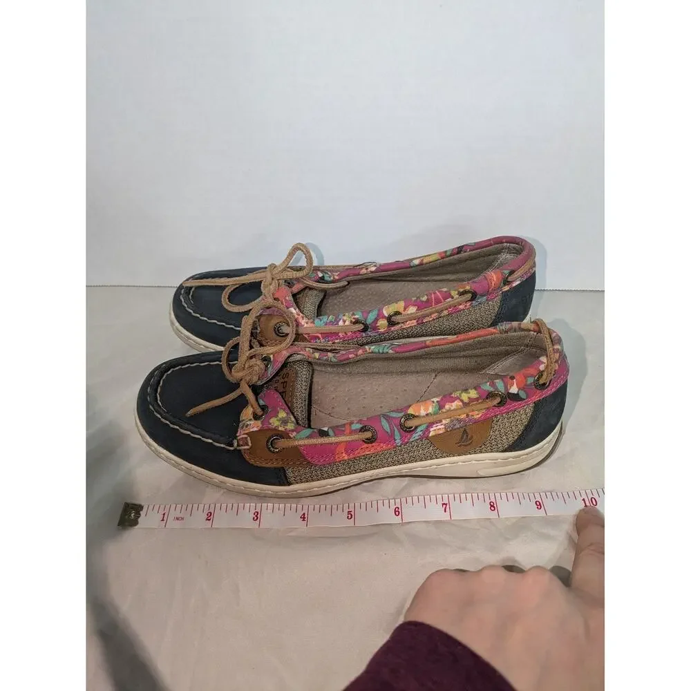 Sperry Womens 6M Top-Sider Boat Shoes Floral Accent Navy Blue Deck Shoes Loafers